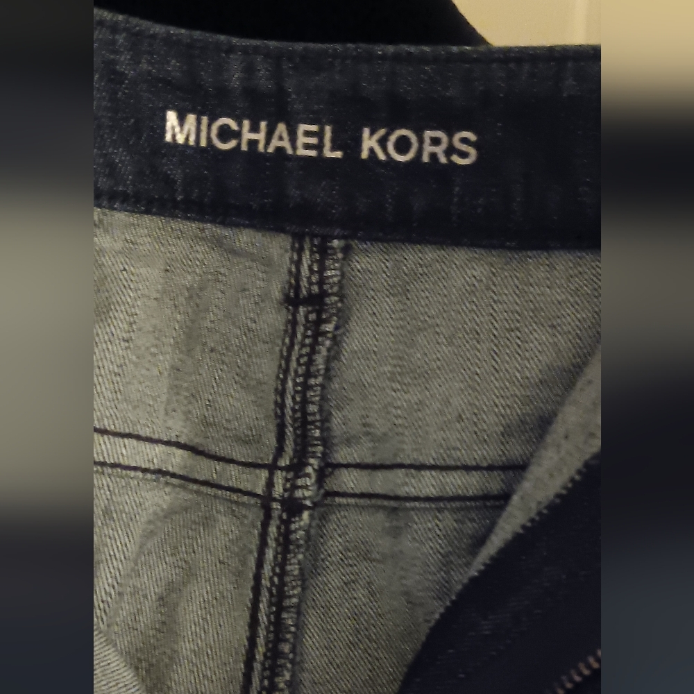 Michael Kors Selma High Rise Straight Skinny Leopard Print Blue Jeans NWT - Picture 6 of 9
